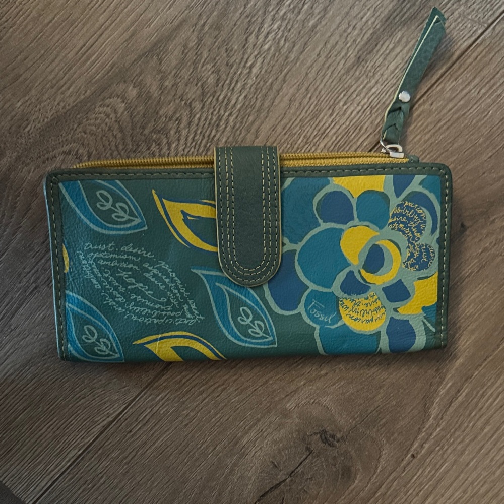 Fossil Green, Blue and Yellow Floral Women's Wallet